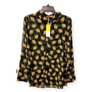 Ya Ya Bay Women's Button Down Shirt Long Sleeve Blouse Green Floral Size L